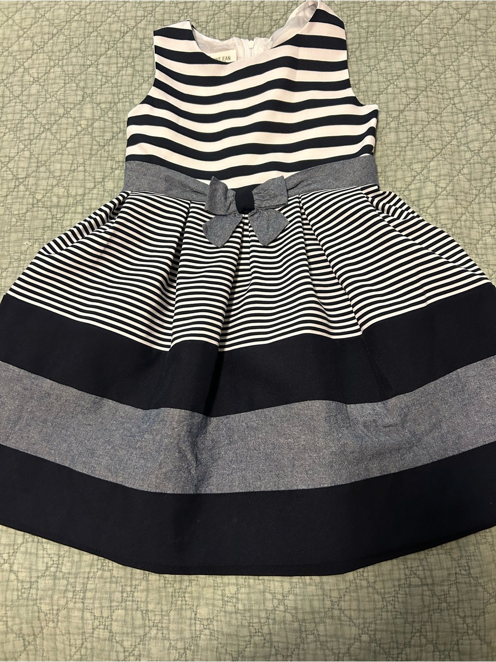 Bonnie Jean Navy and White Striped Bow-Front Dress
